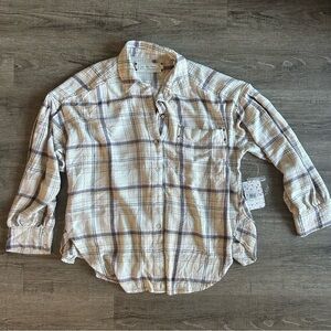 Free People Plaid Button-Down Shirt Flowy Boho Shirt NWT